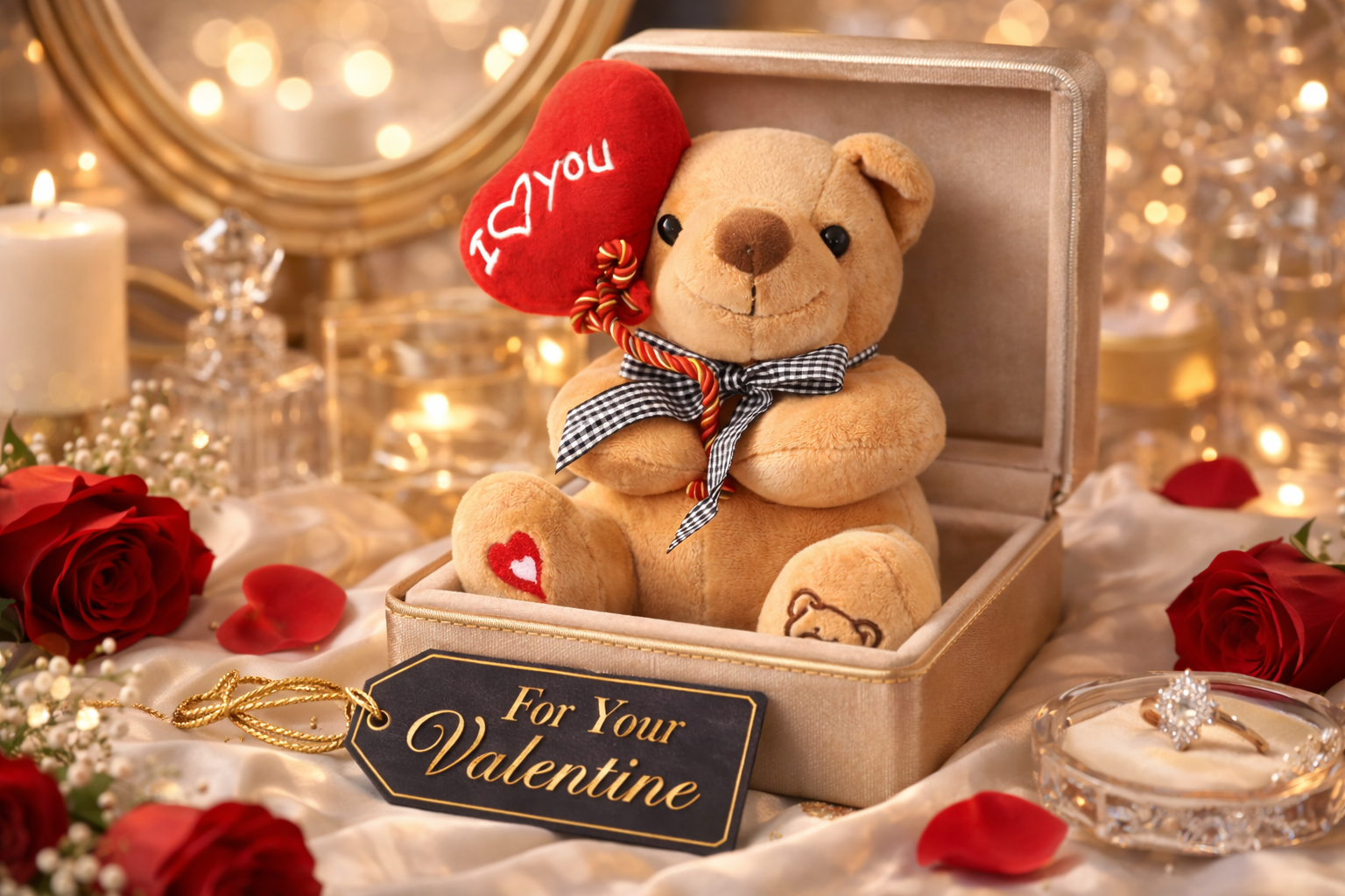 Luxury Valentine Teddy Bear Gift – Romantic Rose Plush